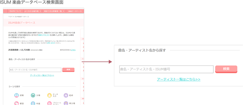 ISUM楽曲データベース検索画面