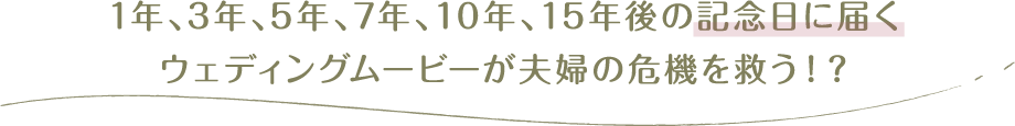 1年、3年、5年、7年、10年、15年後の記念日に届くウェディングムービーが夫婦の危機を救う！？